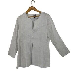 Eileen Fisher Mirage Crinkle Jacquard Silk Blend Light Off White Size L MINT